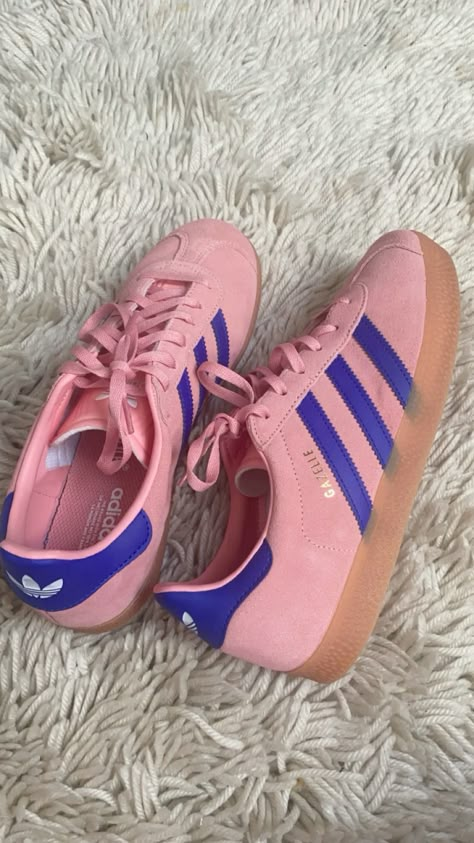 Pink And Blue Adidas Gazelle, Pink And Blue Spezial, Blue And Pink Gazelle, Pink And Blue Sambas, Pink And Blue Gazelle, Blue Adidas Shoes, Adidas Gazelle Blue, Adidas Gazelle Pink, Pink Gazelles