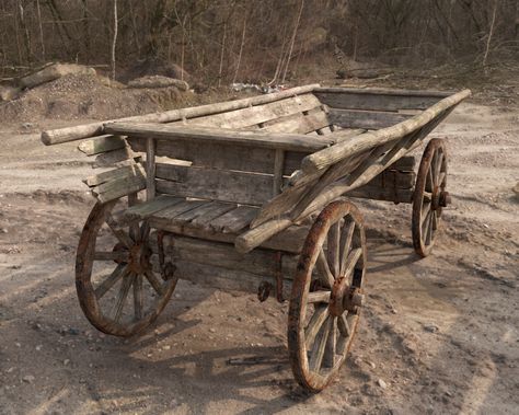 ArtStation - Wooden Cart, L3D Studio Medieval Horse, Farm Wagons, Metro Exodus, Wood Wagon, Horse Cart, Wooden Cart, Wagon Cart, Painting References, Wooden Wagon