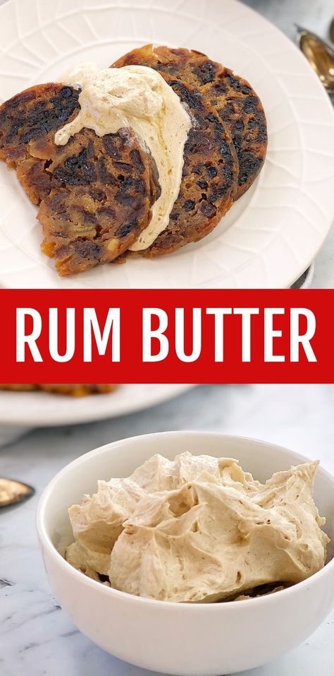 Rum Butter - this hard sauce is a mixture of butter, spices and rum. When it is spooned onto warm Christmas pudding it becomes a golden river of rum butter sauce. This Christmas pudding sauce will take your pud to the next level! #chefnotrequired #christmaspudding #christmasrecipes #easyrecipes #easydessertrecipes Hard Sauce For Christmas Pudding, Rum Butter Sauce, Christmas Pudding Sauce, Hard Sauce Recipe, Brandy Butter Sauce, Butter Rum Sauce, Pudding Sauce, Hard Sauce, Brandy Butter