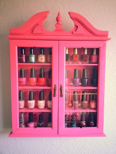 Upcycle nail polish display Nail Polish Display Ideas, Nail Polish Display Ideas Shelves, Cute Nail Polish Storage, Nail Polish Storage Ideas, Makeup Room Ideas Decor, Nail Polish Shelves Display, Nail Polish Orginazation, Nail Polish Organization, Block Christmas Tree