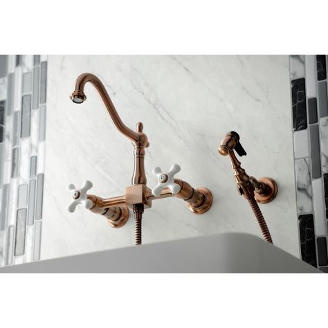 High Arc Kitchen Faucet, Wall Mount Kitchen Faucet, Bridge Kitchen Faucet, Kitchen Faucet With Sprayer, Brass Fixtures, Faucet Handles, Kingston Brass, Kitchen Sink Faucets, Copper Finish