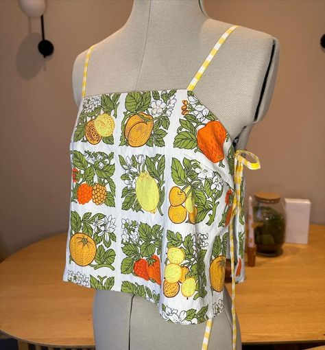 Sewing • Instagram Side Tie Top Pattern, Embroidered Top Diy, Tablecloth Upcycle, Summer Top Sewing Pattern, Tie Front Top Pattern, Sew Tank Top, Tie Front Tops, Women Top Sewing Pattern, Crop Top Sewing Pattern