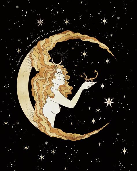 Scorpio Moon Goddess by Cocorrina Celestial Witch, Harley Quinn Tattoo, Scorpio Art, Pisces And Scorpio, Zodiac Scorpio, The Scorpio, Background Pics, Scorpio Season, Card Inspo