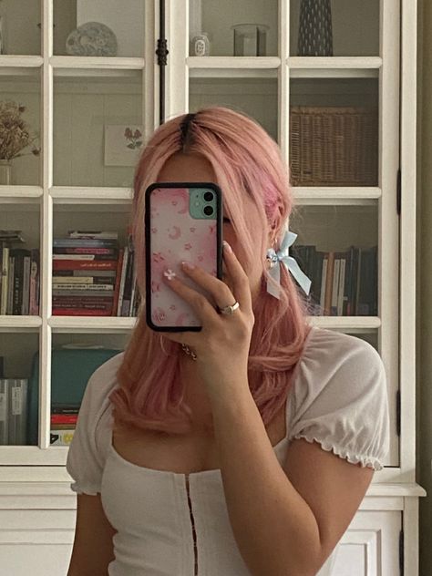 Hair Bows Pigtails, Pigtail Hairstyles Aesthetic, Hair Ideas Pigtails, Softie Hairstyles, Pink Hair Pigtails, Low Pigtail Hairstyles, Cute Pigtails Hairstyles, Cute Pigtail Hairstyles, Bubble Braid Pigtails Short Hair