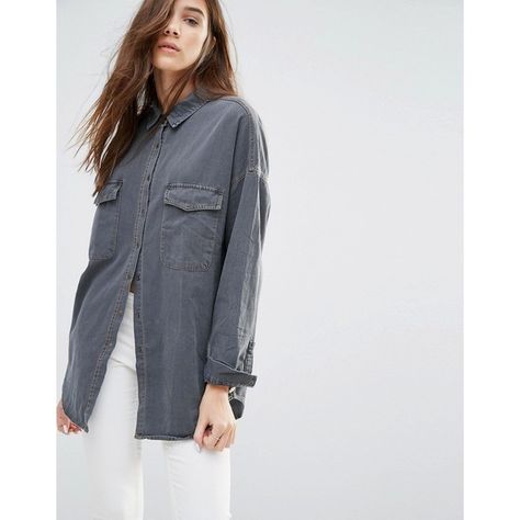 Pull&Bear Oversized Denim Shirt ($27) ❤ liked on Polyvore featuring tops, grey, oversized denim shirt, snap button shirts, long line shirt, gray shirt and spread collar shirt Grey Denim Shirt Outfit, Denim Shirt Outfit Women, Chilly Weather Outfits, Grey Denim Shirt, Denim Shirt Outfit, Oversized Denim Shirt, Outfit Women, Grey Denim, Grey Shirt