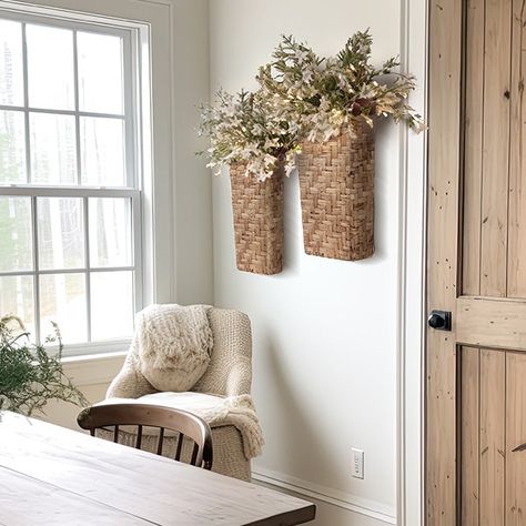 Wall Basket Decor Ideas, Hanging Baskets Kitchen, Kitchen Wall Decor Ideas, Baskets Decor, Wall Basket Decor, Textured Wall Panels, Basket Decor, Wall Hanging Basket, Wall Baskets