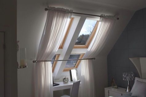 Window dressing for velux windows- this is what I had in mind Skylight Window Treatments, Bathroom Window Dressing, Loft Windows, Velux Windows, Skylight Window, Attic Window, Bathroom Window, Attic Bathroom, Attic Apartment