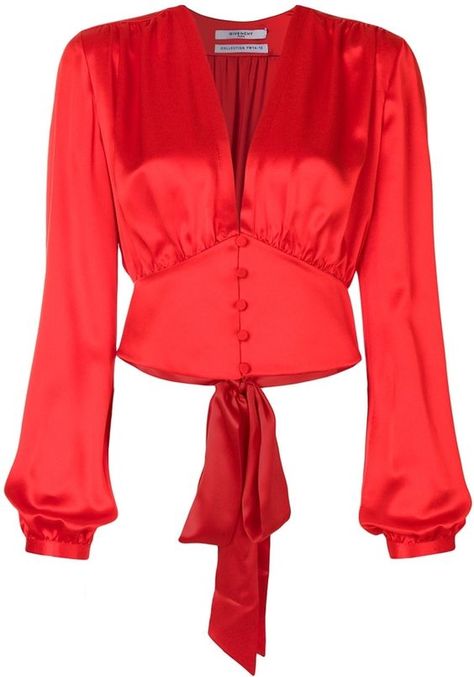 Givenchy “Long Sleeve Cropped Blouse” Red Silk Top, Red Silk Blouse, Corset Style Tops, Samara, African Fashion Dresses, Goa, Blouse Styles, Moda Fashion, Fashion Tops