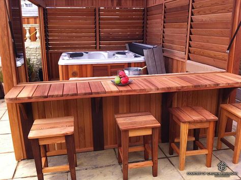 Some of the Hot Tub / Spa Enclosures built with the FLEX•fence hardware kit include a louvered cedar spa enclosure and an arbour with louvered walls. Hot Tub Enclosure, Hot Tub Bar, Hot Tub Privacy, Hot Tub Landscaping, Hot Tub Surround, Hot Tub Designs, Hot Tub Patio, Outdoor Hot Tub, Hot Tub Gazebo