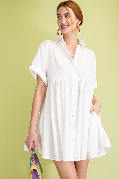 Outfit Voyage, Flowy Tunic Tops, Flowy Tunic, Tunic Shirt Dress, Short Gowns, Cotton Linen Dresses, Roll Up Sleeves, Lace Fashion, Cotton Voile