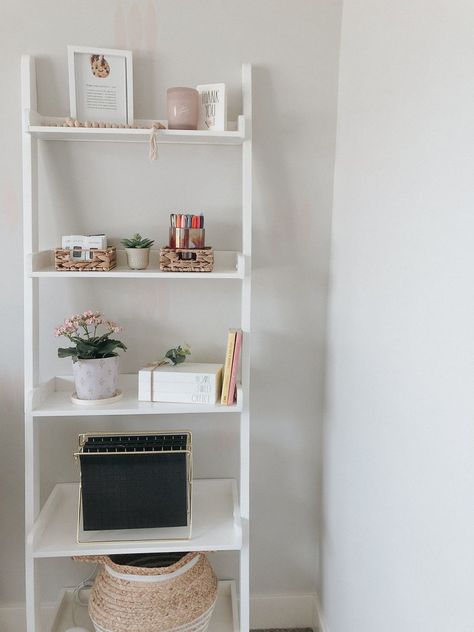 Bedroom With Ladder Shelf, Ladder Shelf Office, Bedroom Ladder Shelf Decor, White Wood Shelf, Black Ladder Shelf Decor, Ladder Shelves Bedroom, White Ladder Shelf Decor, Ladder Shelf Bedroom, Ladder Shelf Decor Bedroom