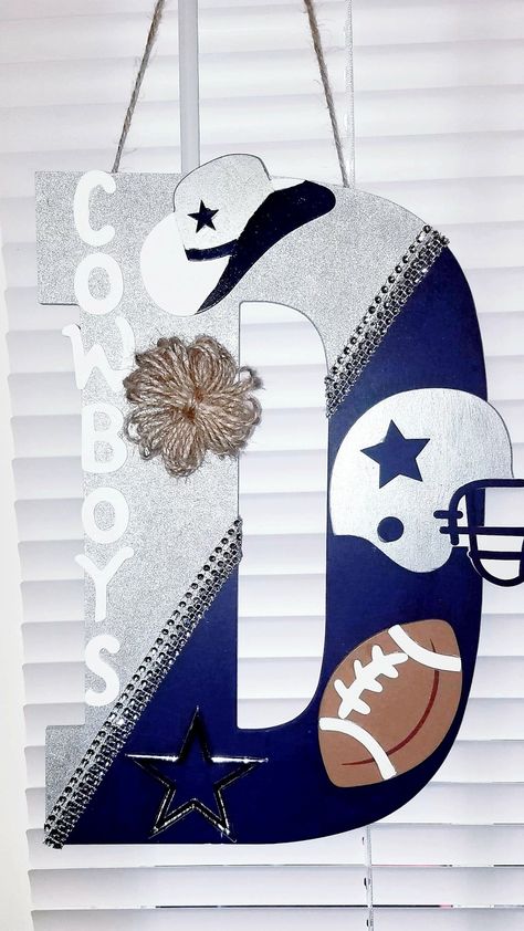 DALLAS COWBOYS 12" Letter Door Hang Dallas Cowboys Wreath Diy, Dallas Cowboy Door Hanger, Dallas Cowboys Theme, Dallas Cowboys Crafts, Dallas Cowboys Party, Tennessee Crafts, Dallas Cowboys Wreath, Dallas Cowboys Signs, Dallas Cowboys Christmas