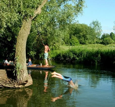 Grantchester Meadows, Cambridge (UK). "Take tea in Grantchester and enjoy a length of river that has changed little since Edwardian times. It was here that Rupert Brooke, Virginia Woolf, and other brilliant minds gathered to camp, picnic, and swim naked. Anywhere along the meadows is good for swimming, particularly on the outside of the bends where the river deepens, often to more than 6 foot." Grantchester Meadows, Camp Picnic, Summer In England, River Swimming, Rupert Brooke, Uk Summer, Cambridge Uk, English Summer, Wild Swimming