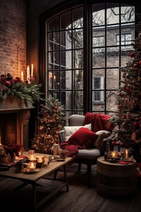 Dark Academia Christmas, Lights Aesthetic, Cozy Christmas Decor, Christmas Apartment, Casa Country, Cosy Christmas, Christmas Interiors, Christmas Decorations Living Room, Design Aesthetics