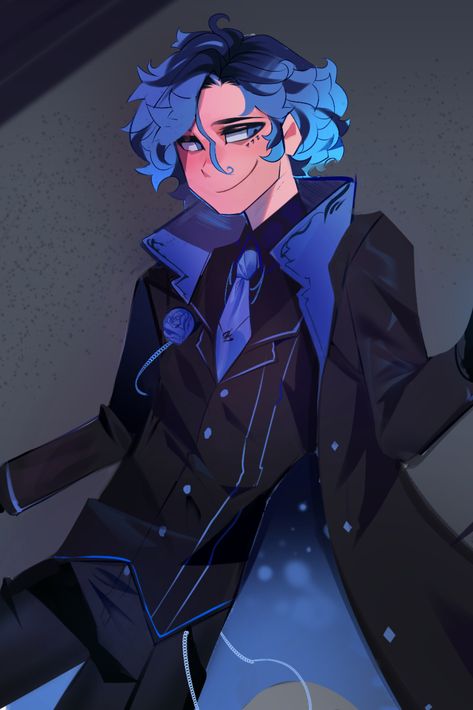 Blue Hair Male Character Design, Blue Fire Hair, Blue Hair Oc Male, Blue Hair Oc, Boy Character, Dnd Art, Character Design Male, Cool Anime Pictures, Sketchbook Art Inspiration