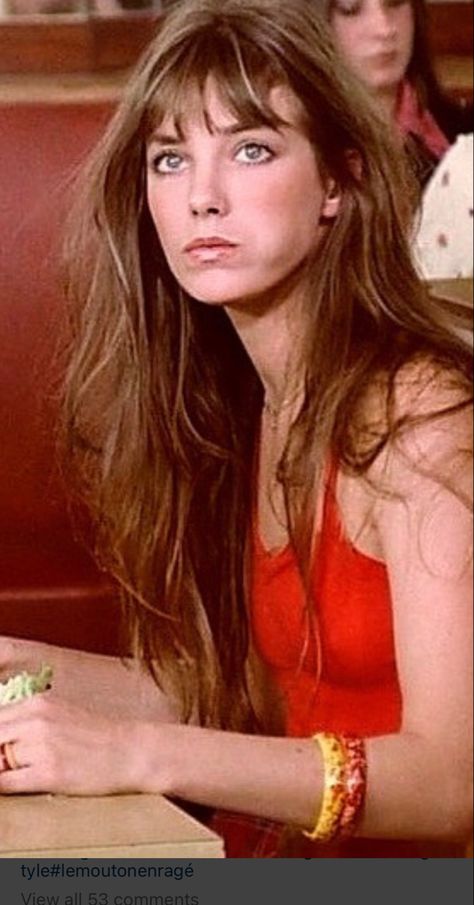 90s Hairstyles Fringe, 70s Faceclaims, Long Hair And Short Bangs, 60s Long Haircut, 70s Brunette Hair, 90s Layered Hair Bangs, Jane Birkin Hairstyle, 70s French Bangs, Jane Birkin Curtain Bangs