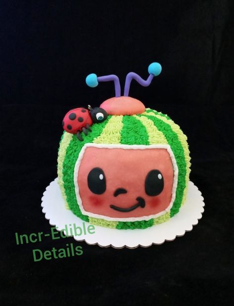 Coco Melon Smash Cake Ideas, Cocomelon Cake Without Fondant, Cocomelon Buttercream Cake Ideas, Cocomelon Cupcake Cake Ideas, Cocomelon Halloween Cake, Cocomelon Watermelon Cake, Cocomelon Birthday Food, Buttercream Cocomelon Cake, Easy Cocomelon Cake Ideas