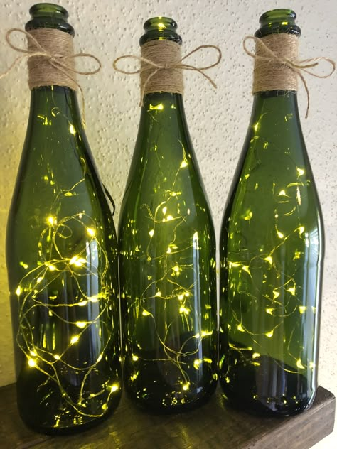 Glass Bottles With Lights Inside, Fairy Lights In Wine Bottles, Fairy Light Bottles, Lights In Bottles, Lighted Bottles, Wine Bottle With Lights, Wine Bottles With Lights, Wine Bottle Lights, Wine Bottles