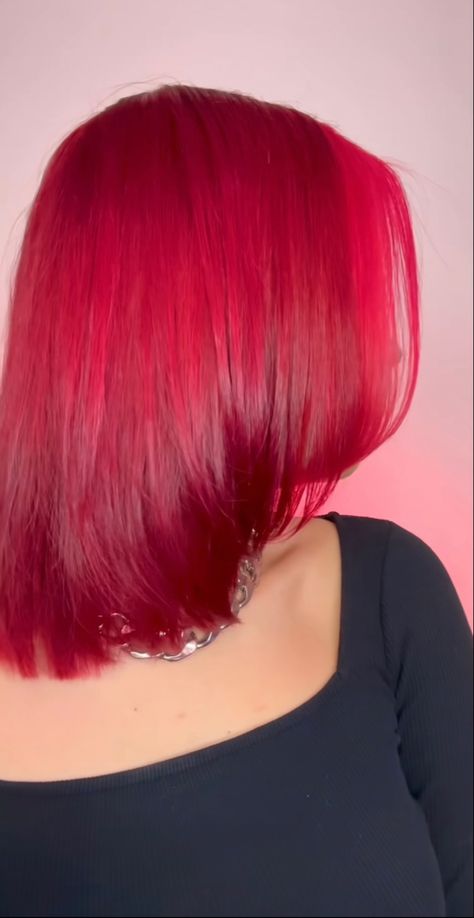 Bright Red Hair Black Women, Ruby Red Hair Color On Black Women, Red And Pink Hair Black Women, Red Silk Press Natural Hair, Ruby Red Hair Color, Pinkish Red Hair, Ruby Red Hair, Hair Dye Color Ideas, Hairstyle 2023