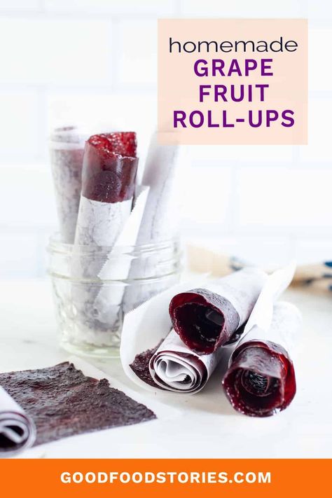 Make homemade grape fruit roll-ups for the tastiest, fruitiest peelable snacks anytime. Real Concord grapes give these the juiciest flavor - and you can make them in an oven or a food dehydrator. Grape Fruit Leather Recipe, Grape Juice Recipe, Grape Snacks, Fruit Leather Recipe, Fruit Strips, Concord Grapes, Apricot Fruit, Grape Jam, Grape Recipes