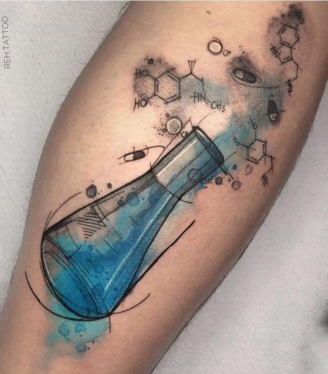 Science Tattoos Chemistry, Cool Space Tattoos, Computer Tattoo, Space Tattoo Ideas, Chemistry Tattoo, Chemistry Posters, Science Tattoo, Rocket Tattoo, Science Tattoos