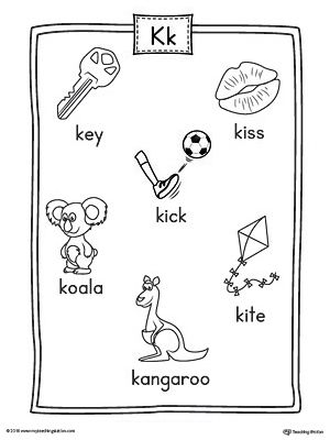 The Letter K Word List with Illustrations Printable Poster is perfect for students in preschool and kindergarten to learn new words and the beginning letter sounds of the English alphabet. K Words For Kids, Letter K Words, Grade R Worksheets, Letters Preschool, Teacher Items, Beginning Letter Sounds, Sound Activities, Apple Alphabet, Letter Sound Activities