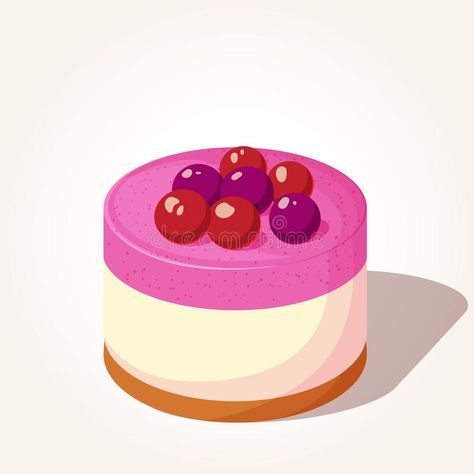 Cheesecake With Berries, Doughnut Birthday, Dessert Illustration, Collection Illustration, Berry Cheesecake, Flat Illustration, Cartoon Style, Aesthetic Food, Mini Cheesecake