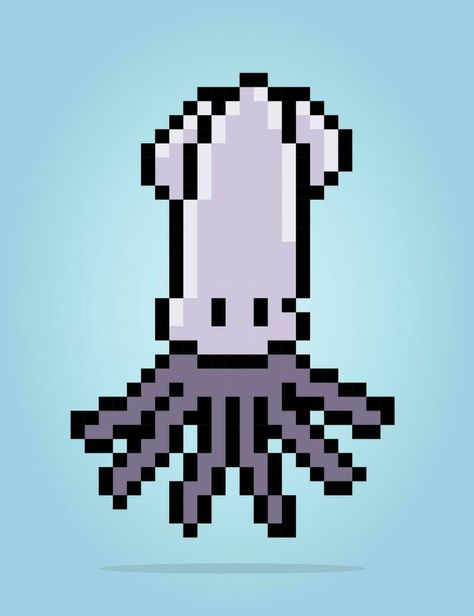 8 bit pixel of squid. Animal pixel for cross Stitch patterns in vector illustrations. Diy Perler Bead Crafts, Diy Perler Beads, 8 Bit, Perler Beads, Bead Crafts, Vector Free, Cross Stitch Patterns, Vector Illustration, Royalty Free