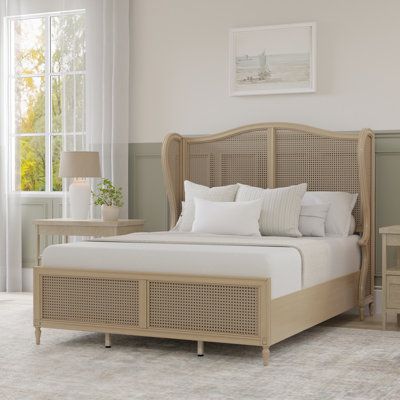 Impressive in style and design, this queen bed will evoke a timeless feel throughout your entire home. The queen bed boosts a blend of cane and wood creating a romantic style and perfect statement to your bedroom. The wingback headboard, low profile footboard, and matching side rails create a soothing, restful retreat. The bed is craftily finished in medium brown for a modern look that goes with any décor. Box spring and mattress required; not included. Assembly required. Size: Queen | Bayou Bre Cane Bed, Wingback Bed, Hillsdale Furniture, Wingback Headboard, Standard Bed, Furniture Bed, King Headboard, Beds For Sale, Panel Bed