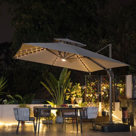 Restaurant Umbrella Outdoor, Garden Umbrella Ideas Patio, Big Umbrella Outdoor Patio, Garden Umbrella Ideas, Restaurant Outdoor Seating Ideas, Garden Parasol Ideas, Terrace Umbrella, Outdoor Dining Table With Umbrella, Modern Outdoor Dining Sets