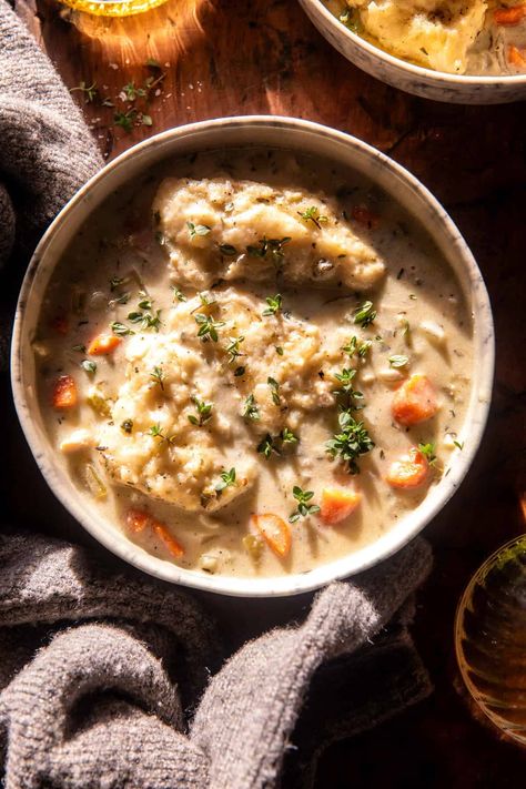 Crockpot Creamy Chicken and Dumplings | halfbakedharvest.com Crockpot Creamy Chicken, Creamy Chicken And Dumplings, Chicken Dumpling Soup, Half Baked Harvest Recipes, Crockpot Chicken And Dumplings, Dumplings For Soup, Harvest Recipes, Half Baked, Half Baked Harvest