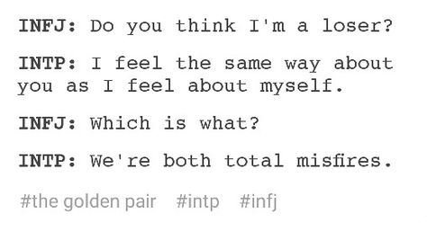 INFJ and INTP, the golden pair Intp Infj Golden Pair, Mbti Golden Pair, Intp Traits, Intp X Infj, Intp Infj, Intp Things, Myer Briggs, Meyers Briggs, Myers Briggs Personality Test