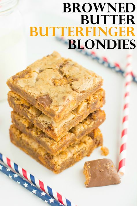 Butterfinger Blondies, Blondies Cookies, Blonde Brownies, Gooey Cookies, Cookie Brownie Bars, Browned Butter, Brownie Bar, Brownie Cookies, Brown Butter