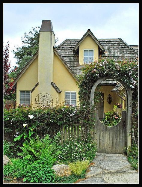 Pretty Yellow Old English Cottage European Cottage Exterior, Old English Cottage, Tudor Cottage, European Cottage, Yellow Cottage, Little Cottages, Fairytale Cottage, Storybook Cottage, Quaint Cottage