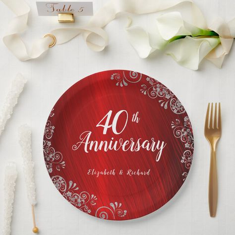 Elegant Ruby Red Swirl 40th Anniversary Paper Plates Red Plates, 40th Wedding Anniversary, Red 40, 40th Anniversary, Ruby Red, Paper Plates, Wedding Anniversary, Swirl, Decorative Plates