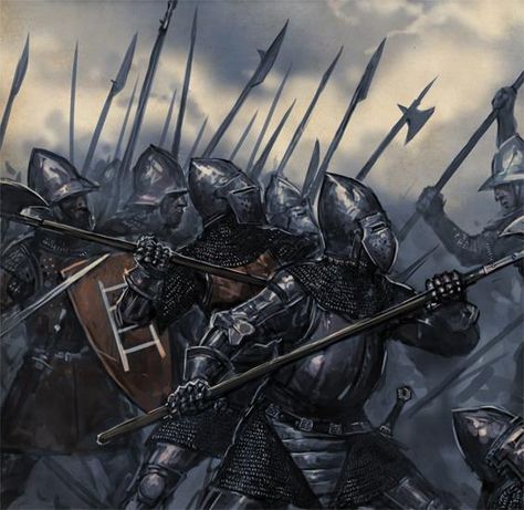 Pike formation - John Hawkwood, famous English who fought against the French hundred years war, formed a company of mercenaries called the white company who fought successfully for popes and Italian states. Ancient Warfare, Fantasy Battle, Age Of Empires, Knight Art, Knight Armor, Medieval Armor, Medieval Knight, Medieval History, White Company