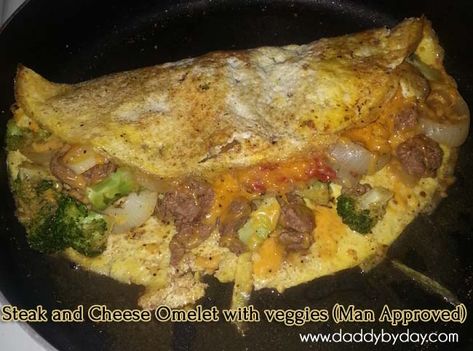 Steak and Cheese Omelet with veggies (Man Approved) Steak Omelette Recipe, Stir Fry Meat, Steak And Cheese, Steak And Onions, Cheese Omelet, Omelette Recipe, Herb Seasoning, Steak Seasoning, Steak And Eggs