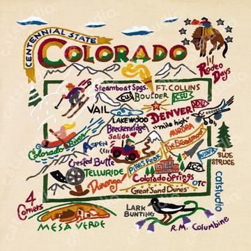 Colorado Home Decor & Gifts Collection by catstudio – catstudio Colorado Home Decor, Petaluma California, Colorado Map, Colorado Art, Hand Embroidered Pillows, Missionary Work, State Of Colorado, The A Team, Colorado Springs