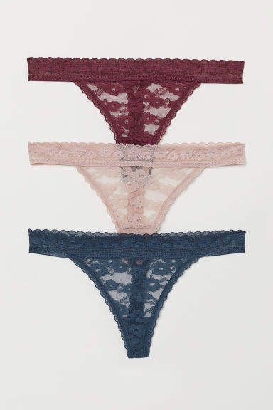 3-pack Lace Thong Briefs - Blue #waist#narrow#Thongs Matching Bra And Thong, H&m Lingerie, Stretch Delicate Lace Briefs, Feminine Briefs By Victoria's Secret, Cute Bras, Lace Thong, Bra And Panty Sets, Bras And Panties, Powder Pink