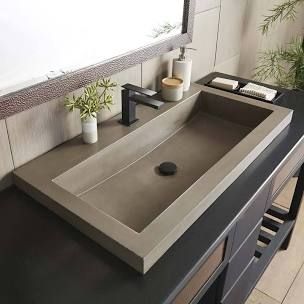 Bathroom Trough Sink, Concrete Bathroom Sink, Drop In Bathroom Sinks, Rectangular Sink Bathroom, Concrete Bathroom, Trough Sink, Concrete Sink, Wall Mounted Bathroom Sink, Sink Design