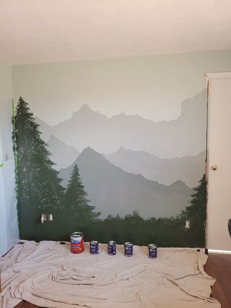 Mountain Wall Painting, Sea Salt Color, Woodland Mural, How To Start Painting, Mountain Wall Mural, Forest Room, Mountain Mural, Oil Painting Lessons, Forest Mural