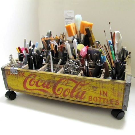 Wheeled Coke Crate Organizer – From Victory Road Crate Organizer, Coke Crate Ideas, Crate Ideas, Vintage Coke, Storage Idea, Studio Ideas, Art Studios, Storage Solutions, Art Studio