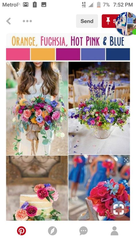 Blue Orange And Pink Wedding, Ceremony Space Decor, Loft Wedding Ceremony, Blue Orange Weddings, Orange Ideas, Fuschia Wedding, Orange And Pink Wedding, Diy Wedding Guest Book, Night Wedding Photos