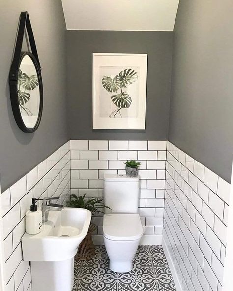 Small Downstairs Toilet, Small Bathroom Inspiration, Toilet Room Decor, Coloured Grout, Small Toilet Room, Bathroom Remodel Pictures, Downstairs Toilet, Small Toilet, Bathroom Remodel Tile