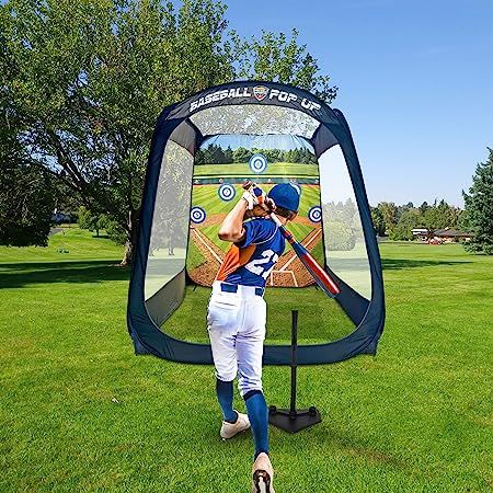 MACCABI ART 8' Pop-Up Baseball/Softball Practice Trainer with Built-in Hitting and Pitching Backdrop, Batting Tee for Children and Adults Softball Practice, Home Indoor, Baseball Softball, Softball, Pop Up, Bat, Party Ideas, Built In, Baseball