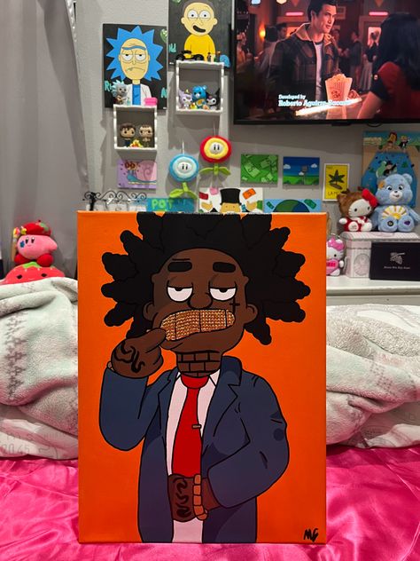 Kodak Black Canvas Painting, Kodak Painting, Painting Ideas On Canvas High Cartoons, Easy Paintings For Guys, Rapper Canvas Painting, Kodak Black Painting, Carton Paintings, Rod Wave Painting, Character Paintings On Canvas