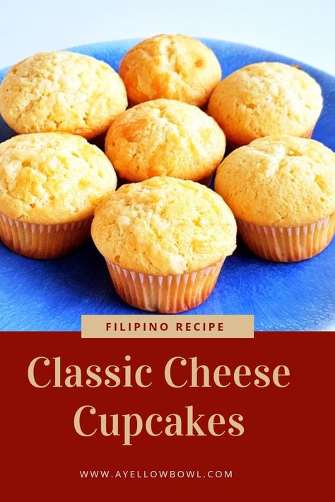 Cheese Cupcake Recipes, Cheese Cupcakes Filipino, Filipino Bread Recipe, Biko Recipe, Filipino Bread, Childhood Snacks, Filipino Dessert Recipes, Cheese Cupcake, Pinoy Dessert