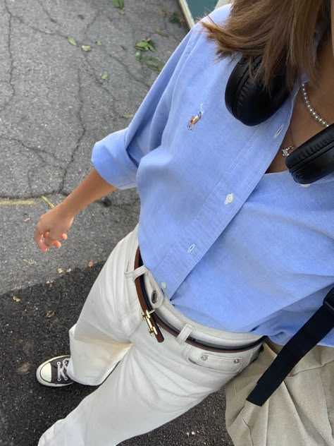 Blue Polo Shirt Outfit Women, Ralph Lauren Shirt Outfit, Polo Ralph Lauren Women Outfits, Oxford Shirt Outfit, White Ralph Lauren Shirt, Blue Ralph Lauren Shirt, Ralph Lauren Shirt Women, Polo Ralph Lauren Outfits, Button Down Outfit