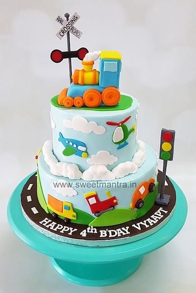 Vehicles Cake 2nd Birthday, Vehicle Cake 2nd Birthday, Vehicle Cakes For Boys, Transport Theme Cake, Transportation Cakes For Boys, Vehicle Birthday Cake, Vehicles Birthday Cake, Vehicle Theme Cake, Train Cakes For Boys