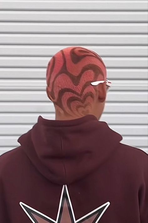 Brown Buzz Cut Men, Pastel Pink Buzzcut, Dyed Buzzed Hair, Buzzcut Hair Dye Art Men, Dyed Buzz Cut Hair, Bleached Buzz Cut Men Design, Shaved Hair Dye Designs, Buzz Cut With Design, Buzzcut Designs